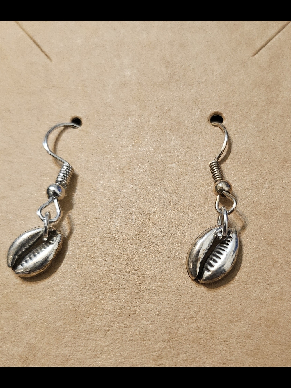Silver Cowrie Shell Dangle Earrings - Silver Tone